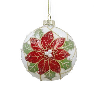 Glass Ball Red/Cream Poinsettia Red/Cream