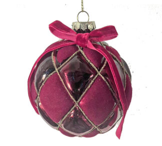 Glass Ball Rohmb Des. Flocked Burgundy