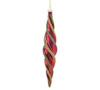 Glass Twisted Drop Orn. Red/Green