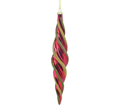 Glass Twisted Drop Orn. Red/Green